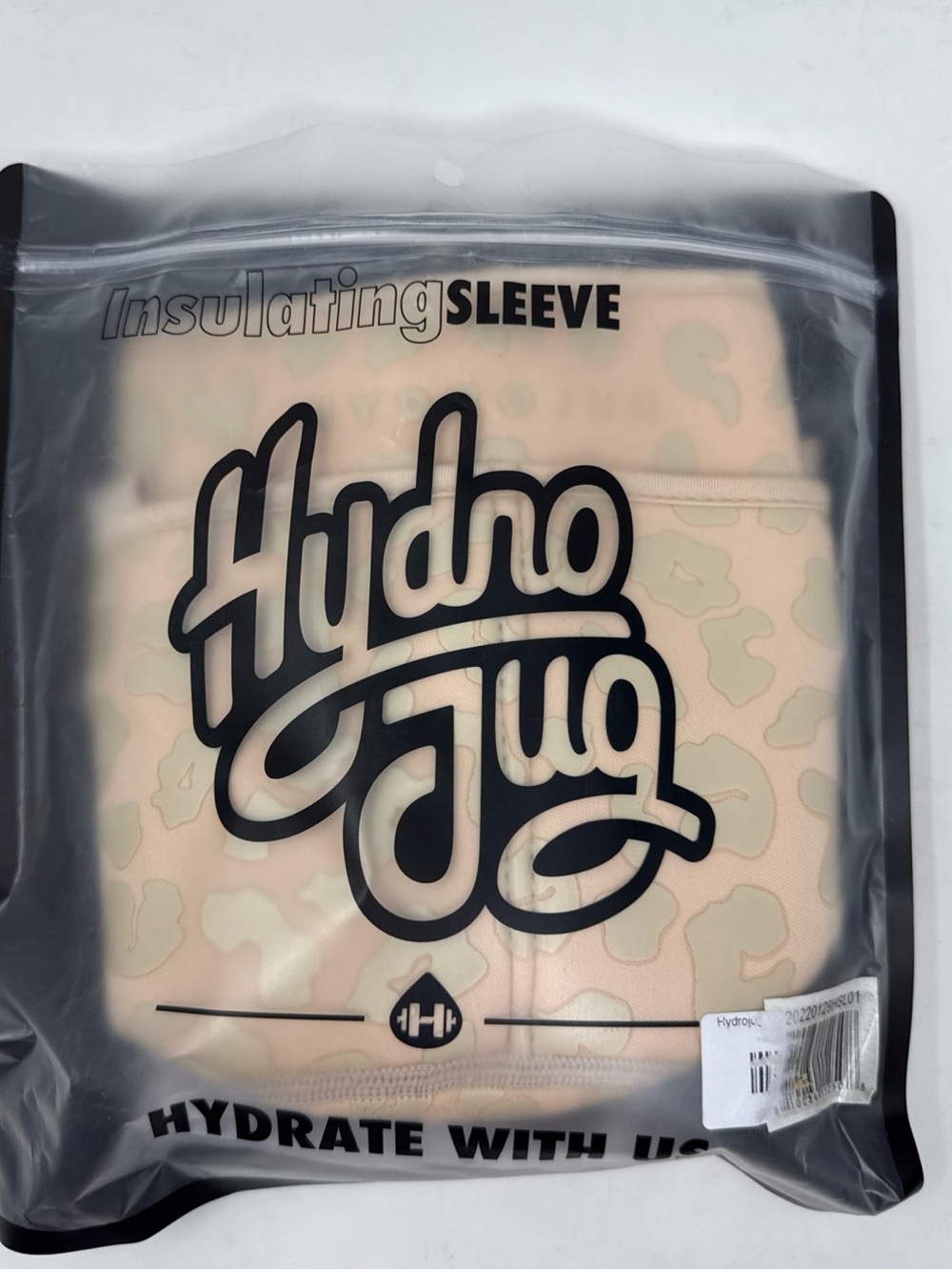 Hydrojug neoprene leopard print sleeve with strap and pocket
